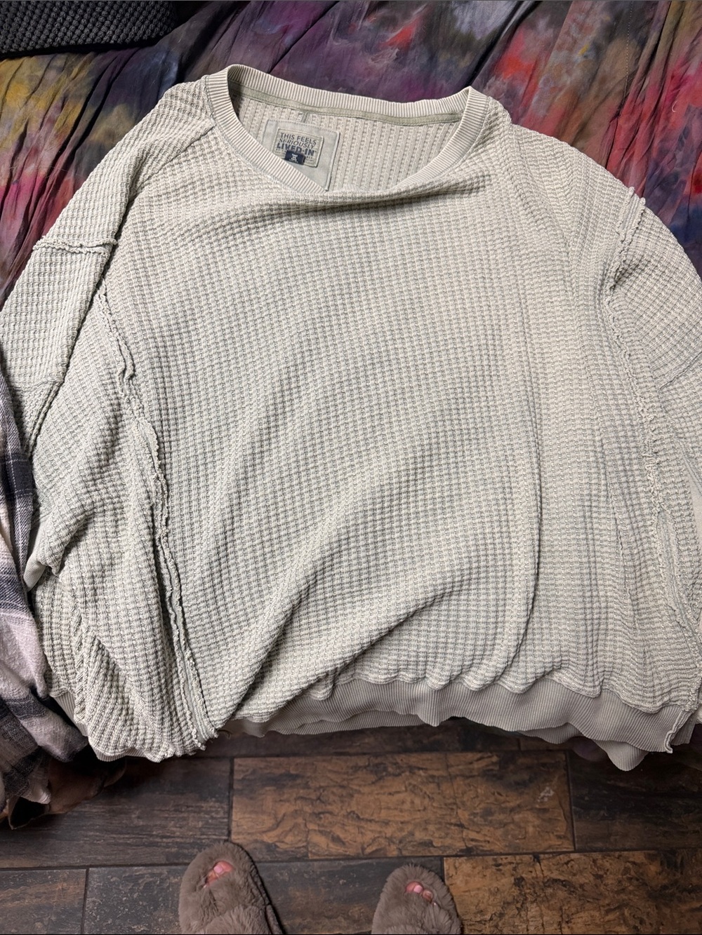 American Eagle Outfitters Waffle-Knit Crew Sweater - sage green